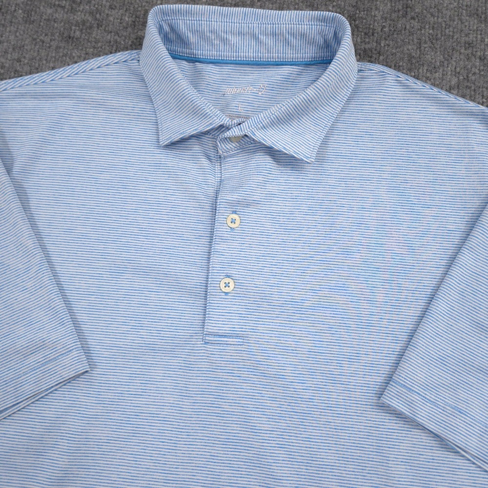 Johnnie O Polo Shirt Mens L Blue White Striped Performance Golf Preppy Casual